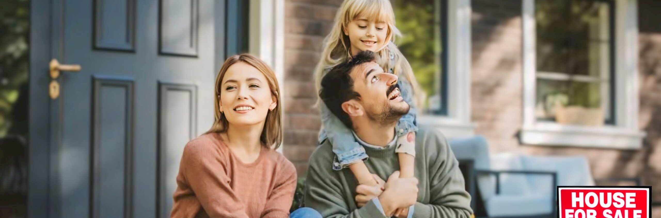 Couple with Child House for Seller Sale Sign scaled